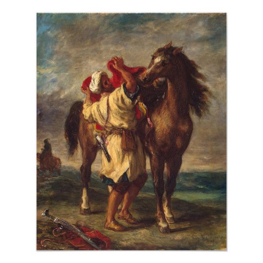 Ferdinand Delacroix Arab Saddling Zijn Horse Foto Afdruk (Voorkant)