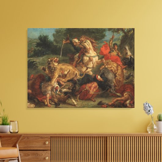 Ferdinand Delacroix  Lion Hunt Canvas Afdruk (Insitu (Woonkamer))