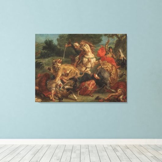 Ferdinand Delacroix  Lion Hunt Canvas Afdruk (Insitu (Houten vloer))