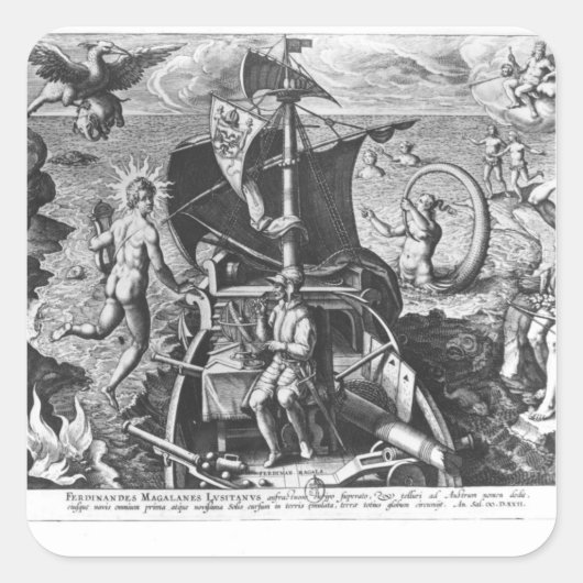 Ferdinand Magellan aan boord van zijn karavel, 152 Vierkante Sticker (Voorkant)