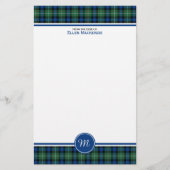 Ferguson Clan Tartan Blauw en Groen Monogram Briefpapier (Voorkant)