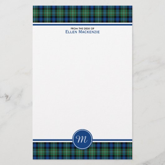 Ferguson Clan Tartan Blauw en Groen Monogram Briefpapier (Voorkant)