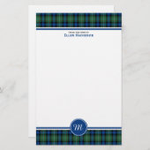 Ferguson Clan Tartan Blauw en Groen Monogram Briefpapier (Voorkant / Achterkant)