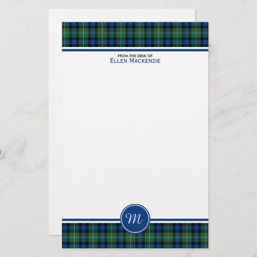 Ferguson Clan Tartan Blauw en Groen Monogram Briefpapier (Voorkant / Achterkant)