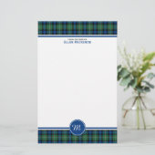 Ferguson Clan Tartan Blauw en Groen Monogram Briefpapier (Staand voorkant)