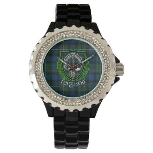 Ferguson Schotse Clan Tartan & Crest Horloge (Voorkant)