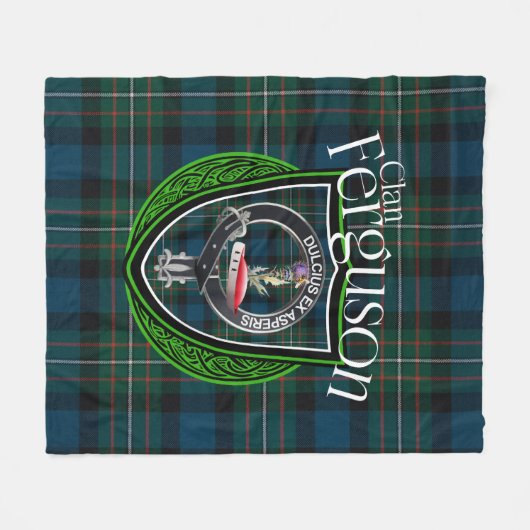 Ferguson Schotse Clan Tartan en Crest Fleece Deken (Voorkant (Horizontaal))