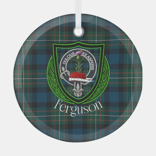 Ferguson Scottish Clan Tartan & Crest Glas Ornament (Voorkant)