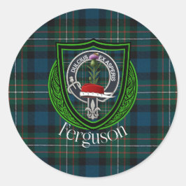Ferguson Scottish Clan Tartan & Crest Ronde Sticker