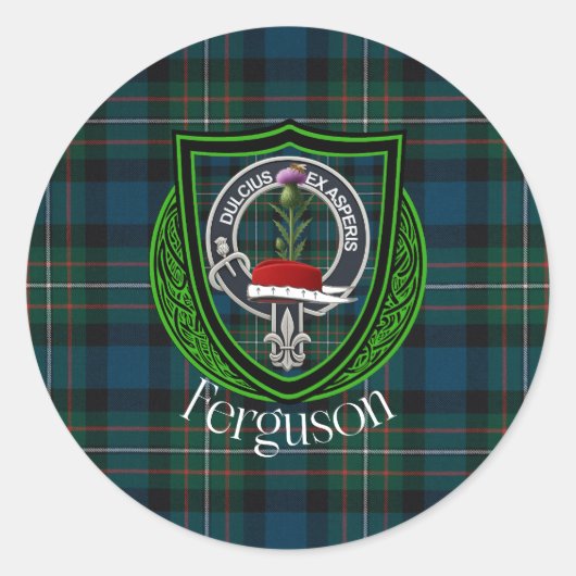 Ferguson Scottish Clan Tartan & Crest Ronde Sticker (Voorkant)