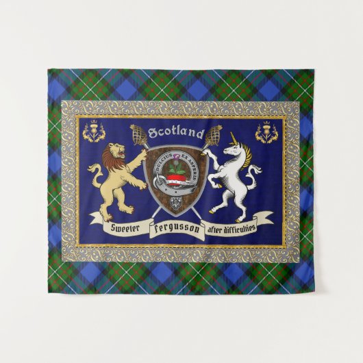 Fergusson Clan Badge & Tartan w/Motto Wandkleed (Voorkant (horizontaal))