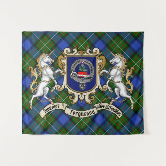 Fergusson Clan Badge & Unicorns w/Tartan Wandkleed (Voorkant (horizontaal))
