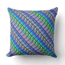 Fern Art/Photo Diag Strip Blue/Green Large Cushion