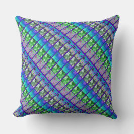 Fern Art/Photo Diag Strip Blue/Green Large Cushion Kussen