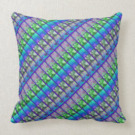 Fern Art/Photo Diag Strip Blue/Green Large Cushion Kussen