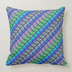 Fern Art/Photo Diag Strip Blue/Green Large Cushion Kussen