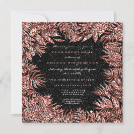 Fern Bladeren Frame Roze Goud Koper Zwart Glitter Kaart