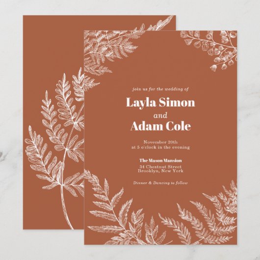 Fern Botanical Sage Wedding Invitation Kaart (Voorkant / Achterkant)