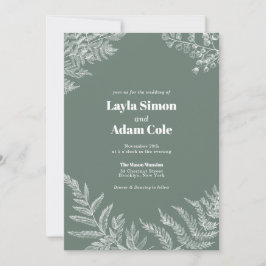 Fern Botanical Sage Wedding Invitation Kaart