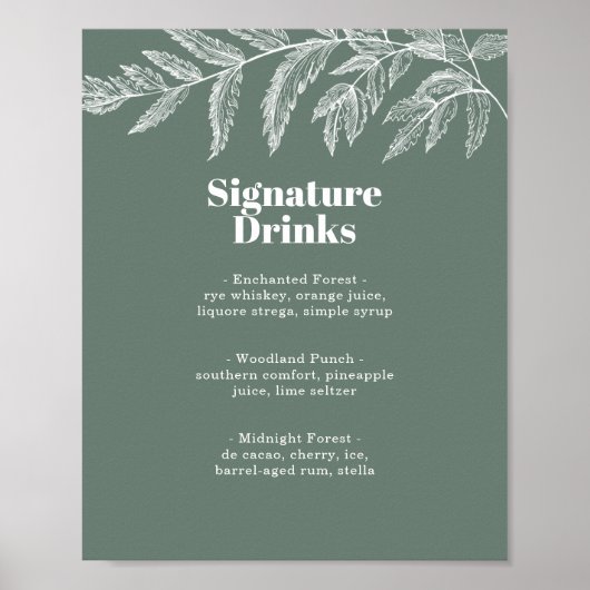 Fern Botanische Bos Dranken Menu Poster (Voorkant)