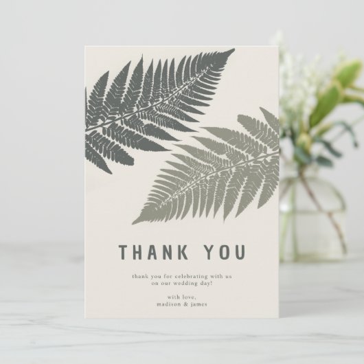 Fern Botanische Moderne Minimale Bosbouw Bruiloft Bedankkaart (Staand voorkant)