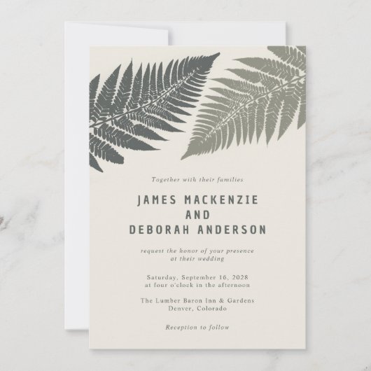 Fern Botanische Moderne Minimale Bosbouw Bruiloft Kaart (Voorkant)