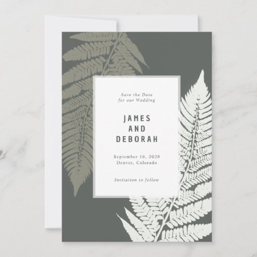 Fern Botanische Moderne Minimale Bosbouw Bruiloft Save The Date (Voorkant)