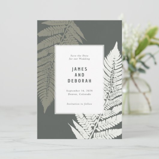 Fern Botanische Moderne Minimale Bosbouw Bruiloft Save The Date (Staand voorkant)