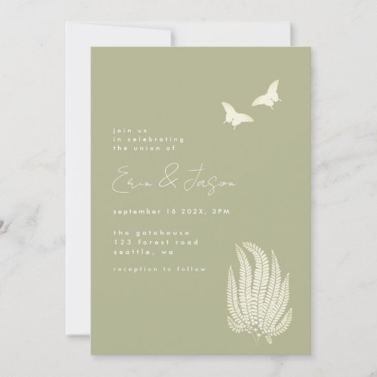 Fern & Butterflies | Uitnodiging tot weddenschappe (Voorkant)