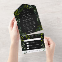 Fern Eucalyptus Hand-Drawn Greenery Black Wedding
