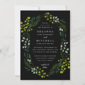 Fern Eucalyptus Hand-Drawn Greenery Black Wedding Kaart (Voorkant)