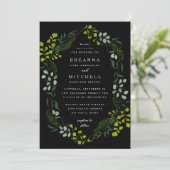 Fern Eucalyptus Hand-Drawn Greenery Black Wedding Kaart (Staand voorkant)