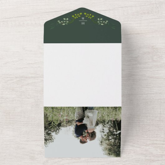 Fern Eucalyptus Hand-Drawn Greenery Dark Green All In One Uitnodiging (Buitenkant)