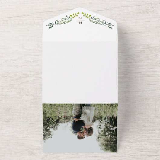 Fern Eucalyptus Hand-Drawn Greenery Wedding All In One Uitnodiging (Buitenkant)
