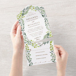 Fern Eucalyptus Hand-Drawn Greenery Wedding All In One Uitnodiging