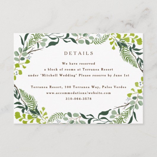 Fern Eucalyptus Hand-Drawn Greenery Wedding Informatiekaartje (Voorkant)