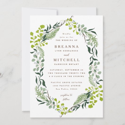Fern Eucalyptus Hand-Drawn Greenery Wedding Kaart (Voorkant)