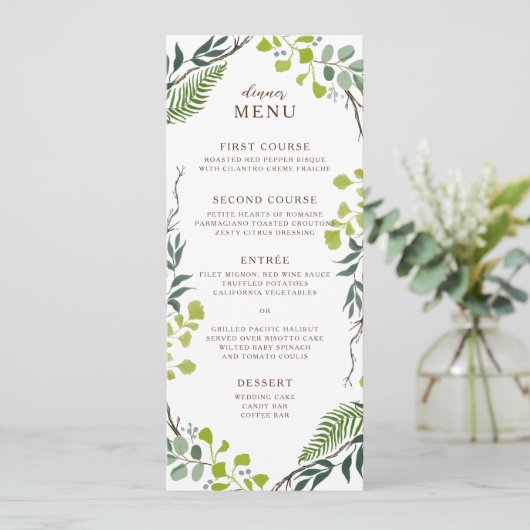Fern Eucalyptus Hand-Drawn Greenery Wedding Menu (Staand voorkant)