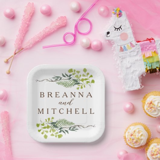 Fern Eucalyptus Hand-Drawn Greenery Wedding Papieren Bordje (Feest)