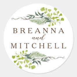 Fern Eucalyptus Hand-Drawn Greenery Wedding Ronde Sticker