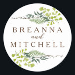 Fern Eucalyptus Hand-Drawn Greenery Wedding Ronde Sticker<br><div class="desc">Oorspronkelijk met de hand getrokken groen lijst van maiden-haarstaarten,  peperboombladeren en zilver-dollareucalyptus. (pas de achtergrondkleur aan om het even welk van uw keus aan); originele illustratie door Becky Nimoy.</div>