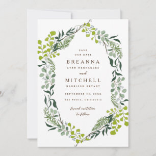 Fern Eucalyptus Hand-Drawn Greenery Wedding Save The Date