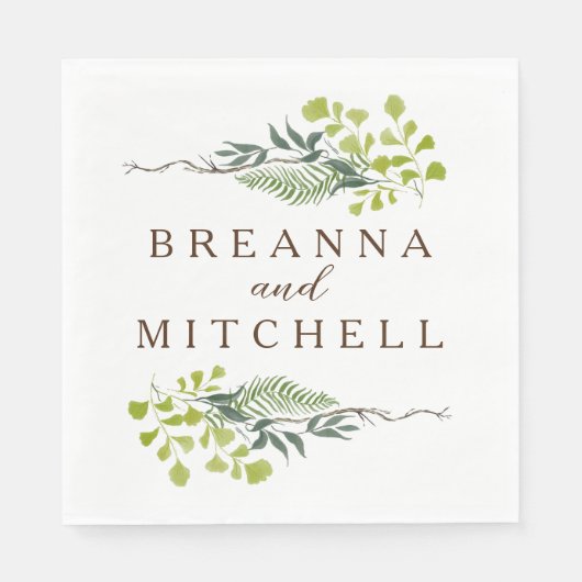 Fern Eucalyptus Hand-Drawn Greenery Wedding Servet (Voorkant)