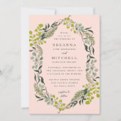 Fern Eucalyptus handgetekende groen roze bruiloft Kaart (Voorkant)