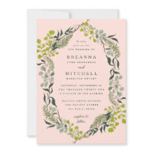 Fern Eucalyptus handgetekende groen roze bruiloft