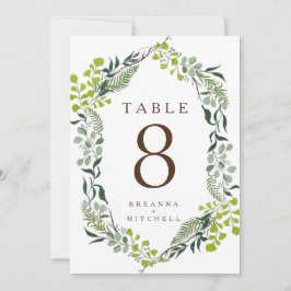 Fern eucalyptus handgetekende groene tafel nummer kaart