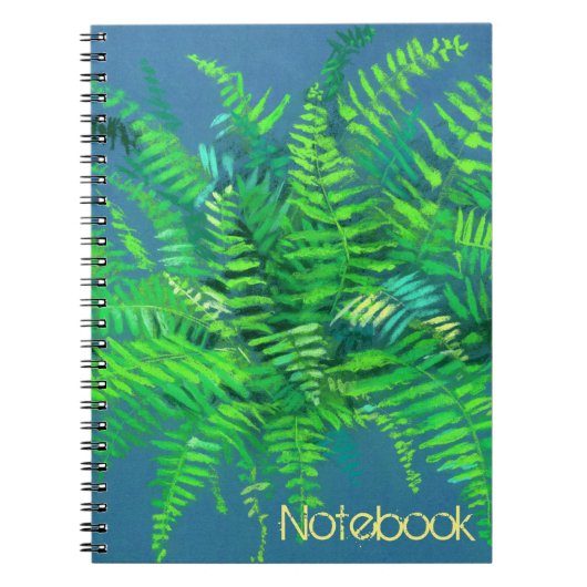 Fern, floral, aanpasbaar, groen, blauw en groen notitieboek (Voorkant)