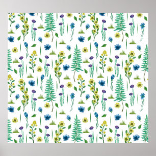 Fern Flowers Naadloze Natuur Patroon Poster