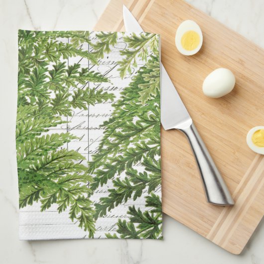  Fern French Script Kitchen Hand Towel Theedoek (Quarter Fold)