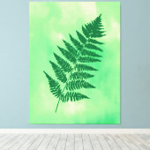 Fern Frond, Green on a Waterverf Background Canvas Afdruk (Insitu (Houten vloer))
